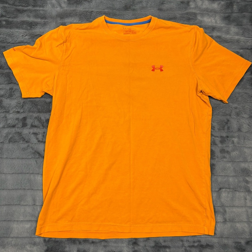 Under Armour Mens HeatGear Short Sleeve T-Shirt Orange Athletic Training Large